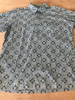 Ono Hawaiian Shirt Men L Black Floral 1/4 Button Up Pocket Pullover Short Sleeve
